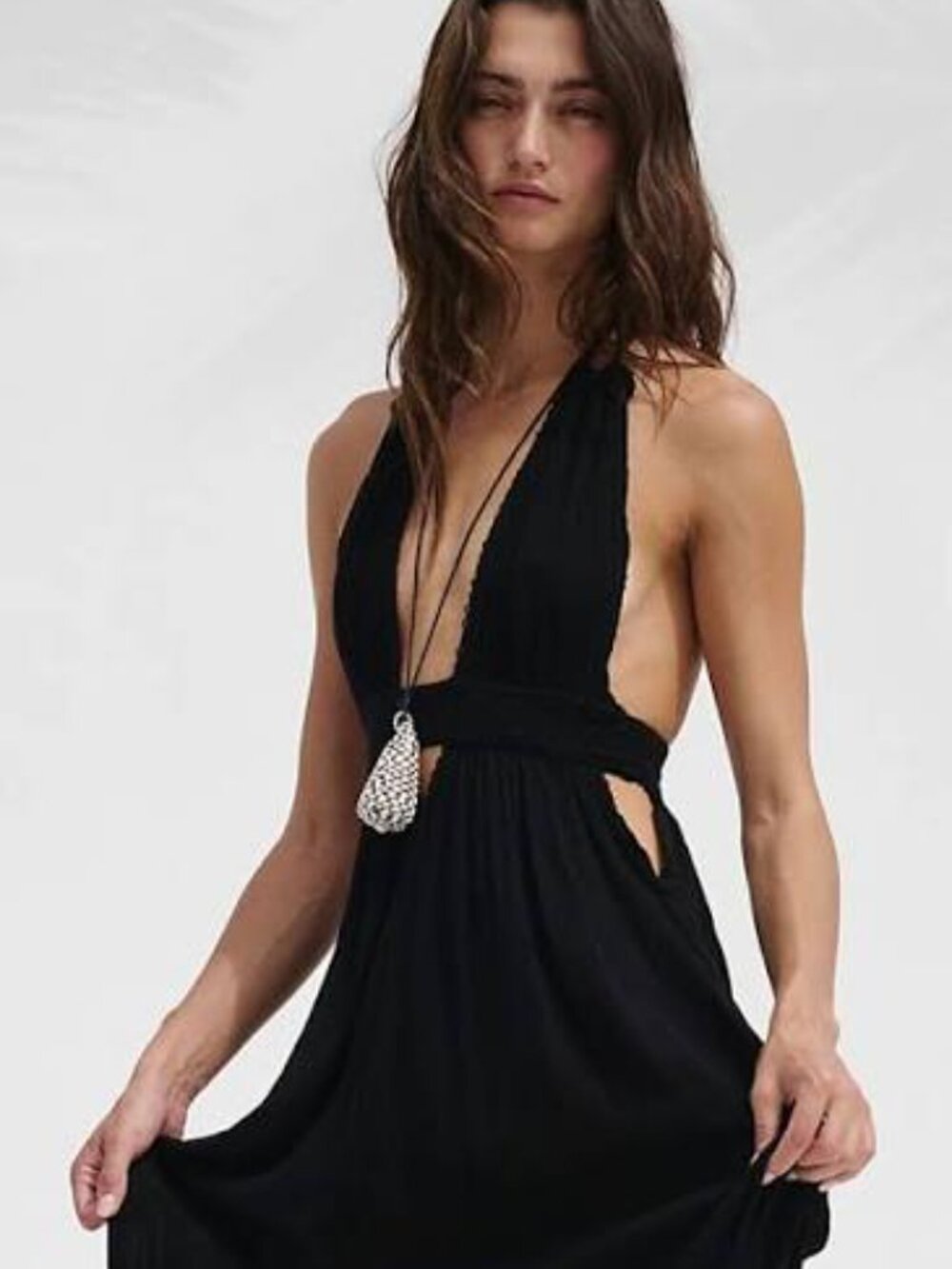 ✨️Free People Endless Summer Look Into The Sun!  Deep V Black Maxi Dress!